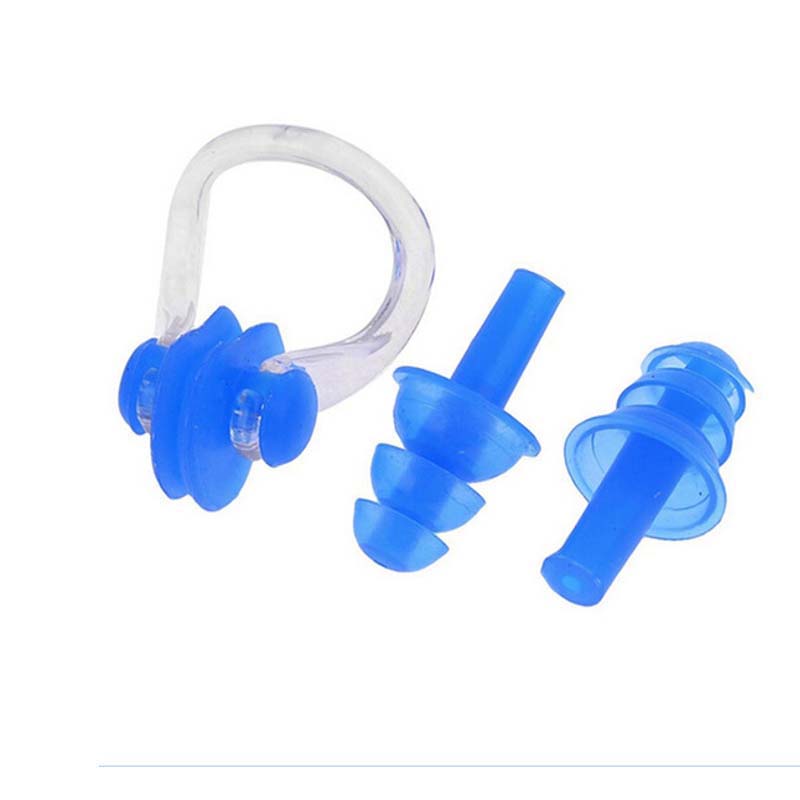Swimming Silicone Clear Ear Plugs plus Nose Clip Set