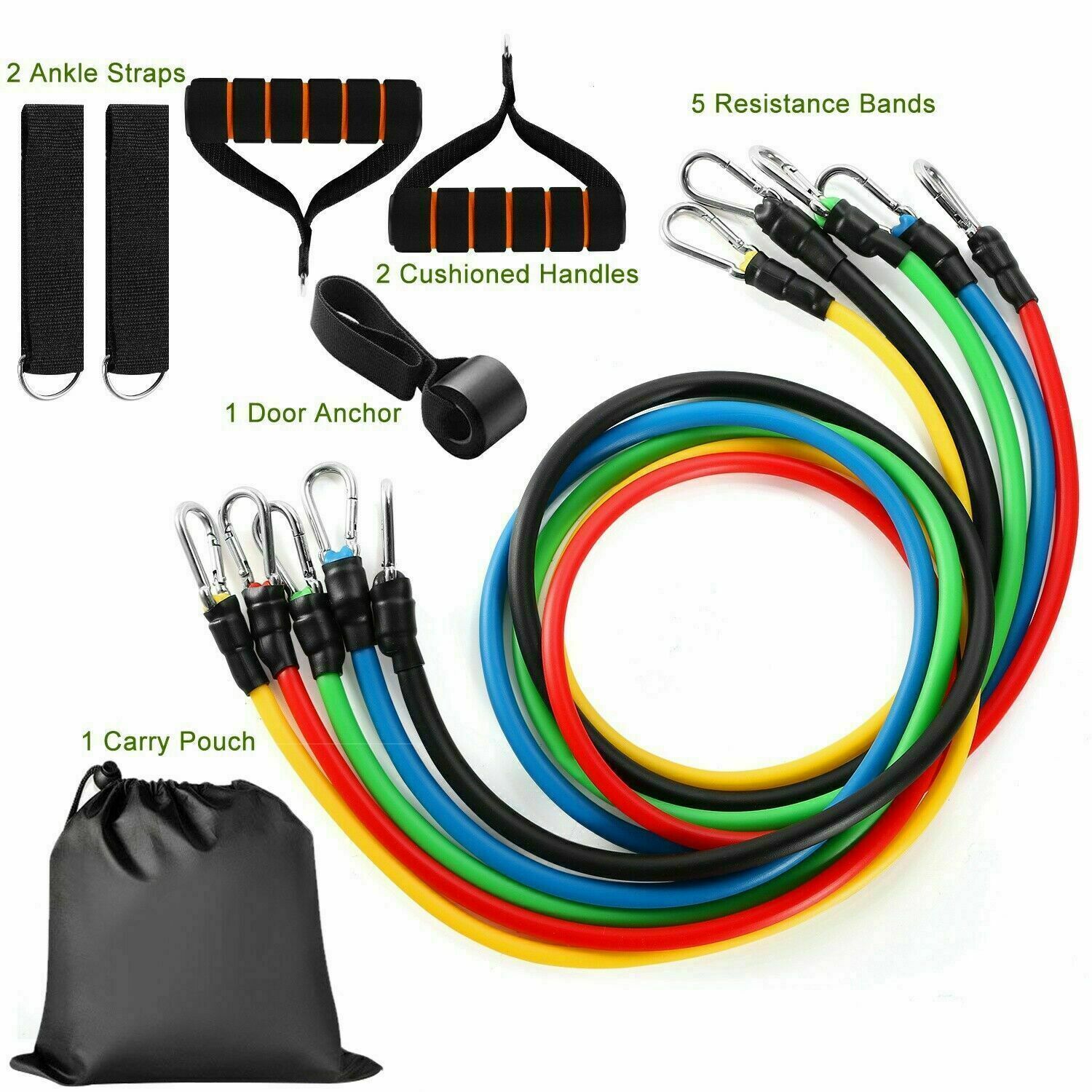 11 Piece Exercise Crossfit Fitness Set Resistance Bands Training 