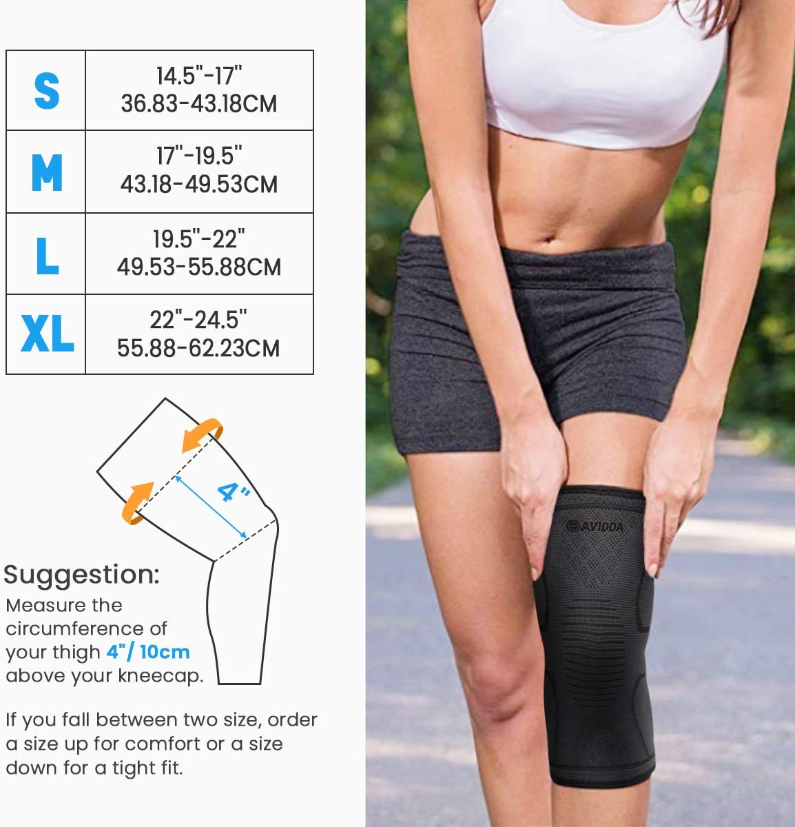 Best Knee Support Brace Compression Knee Sleeves x 1 Pair